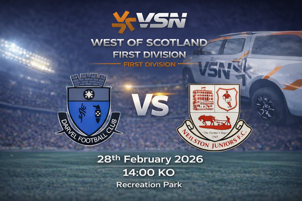 vsnsport's tweet image. This weekends fixture is a wee road trip down to our friends at Darvel for a 1st Division clash vs Neilston FC

⚽️@darvelfc vs @NeilstonFC 
📍Recreation Park, Darvel
⏲️14.00 KO
🍾Presented by Gaz🍾

Sponsors - Darvel @officialQTS / Neilston @JM_MURDOCH 

@OfficialWoSFL 
#vsnsport