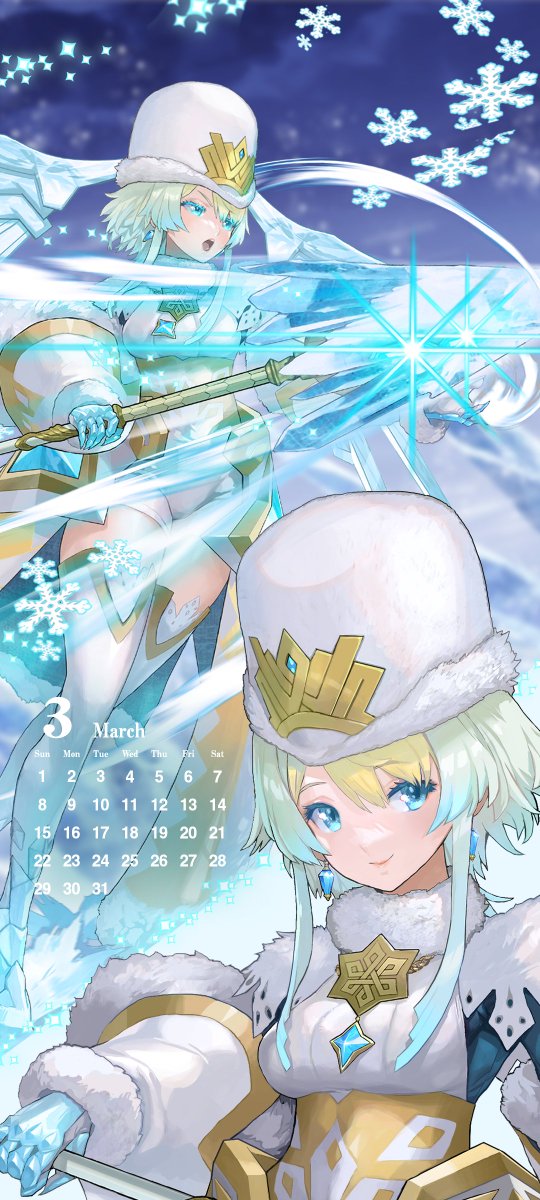 FE_Heroes_EN's tweet photo. We're giving out an original wallpaper and original calendar wallpaper for March 2026! This time they feature Fjorm: Icy Miracle! #FEHeroes #FEHeroesWallpaper #FireEmblem https://t.co/MSq41tAj3i