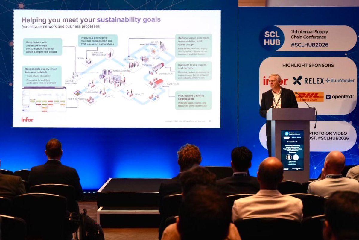 SclHub's tweet photo. Fantastic insight from one of our Highlight Sponsors Infor. Rethinking the Supply Chain by harnessing technology and Innovation.

MEET | SHARE | LEARN

#SCLHUB2026 https://t.co/7pXHvDrC18
