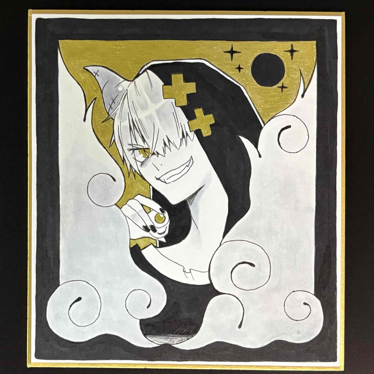 死神くんのミニ色紙描きました！今回もゴールドペン仕様で仕上げました