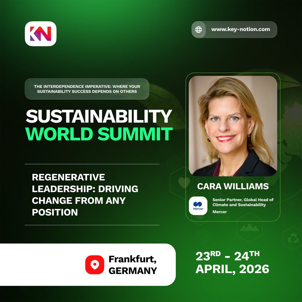 keynotion's tweet photo. Leadership doesn’t need permission.

Cara Williams (Mercer) shares how regenerative leadership turns sustainability ambition into daily behaviours — no matter your role or position.

🎟 25% off → Sustain25OFF (ends 6th March 2026)
👉 https://t.co/kHcVLOvvOp
#RegenerativeLeadership #ClimateLeadership #SustainabilityStrategy #Keynotion #Frankfurt2026