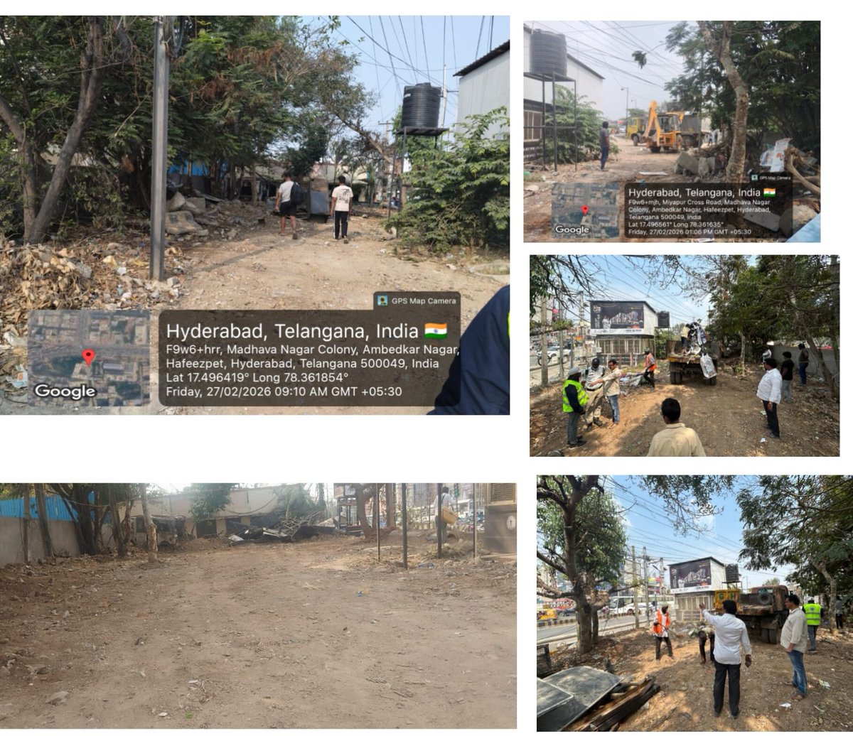 Field Activities – Miyapur Circle-48 (SLPZ)!!

Multiple civic activities were carried out in Miyapur Circle-48 as part of ongoing infrastructure and sanitation efforts.

Encroachment clearance was undertaken on Old Bombay Road (Ameenpur Road) for the proposed 30-metre-wide H-CITI