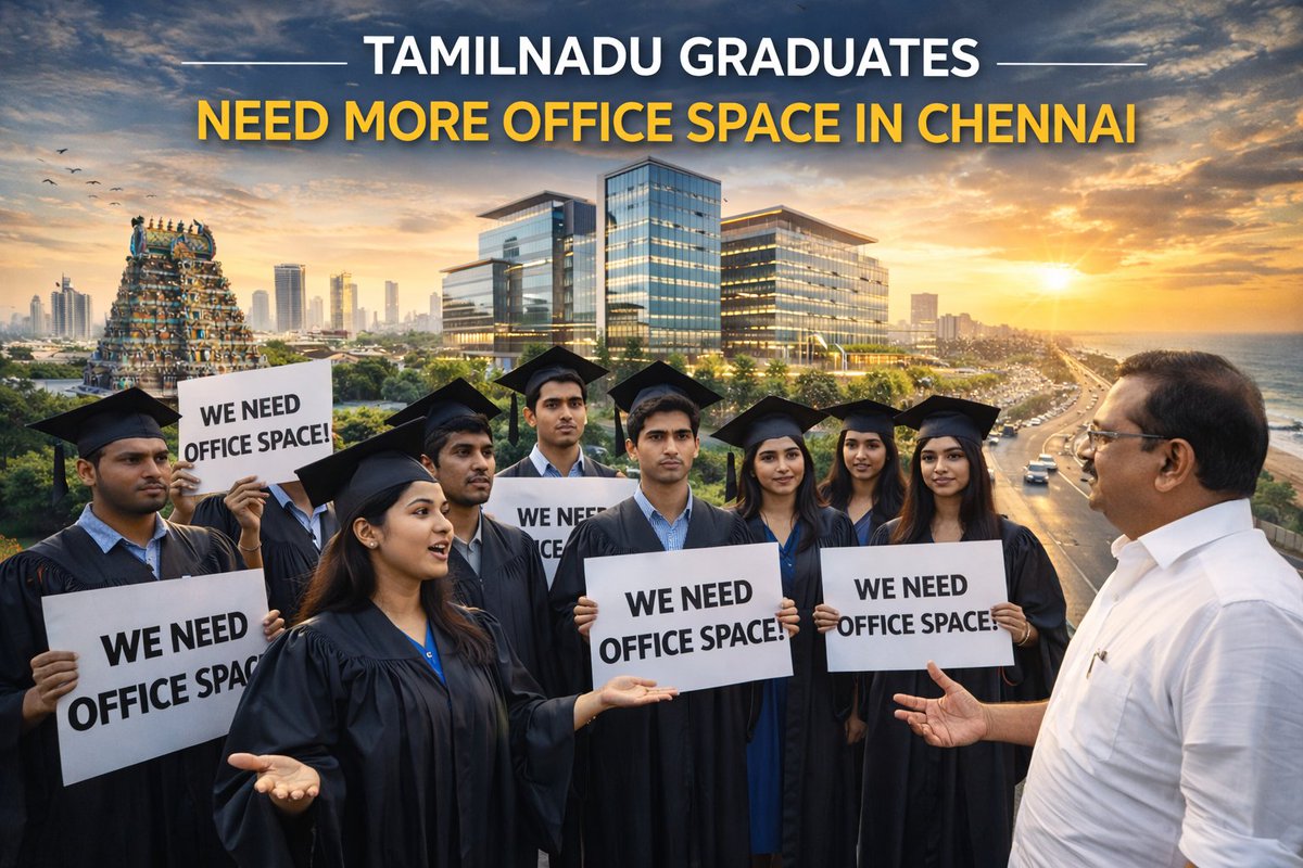 CHENNAI OFFICE SPACES Needs to Build

2600 NEO TIDEL PARKS to Catch up BENGALURU
2000 NEO TIDEL PARKS to catch up NCR
1440 NEO TIDEL PARKS to catch up MUMBAI
700 NEO TIDEL PARKS to catch up HYDERABAD/PUNE

BIG OFFICE SPACES is Needed for TN

<a href="/Sandy_Nanduri/">Sandeep Nanduri</a> <a href="/karthi_kp/">K P Karthikeyan</a> <a href="/ptrmadurai/">Dr P Thiaga Rajan (PTR)</a>
