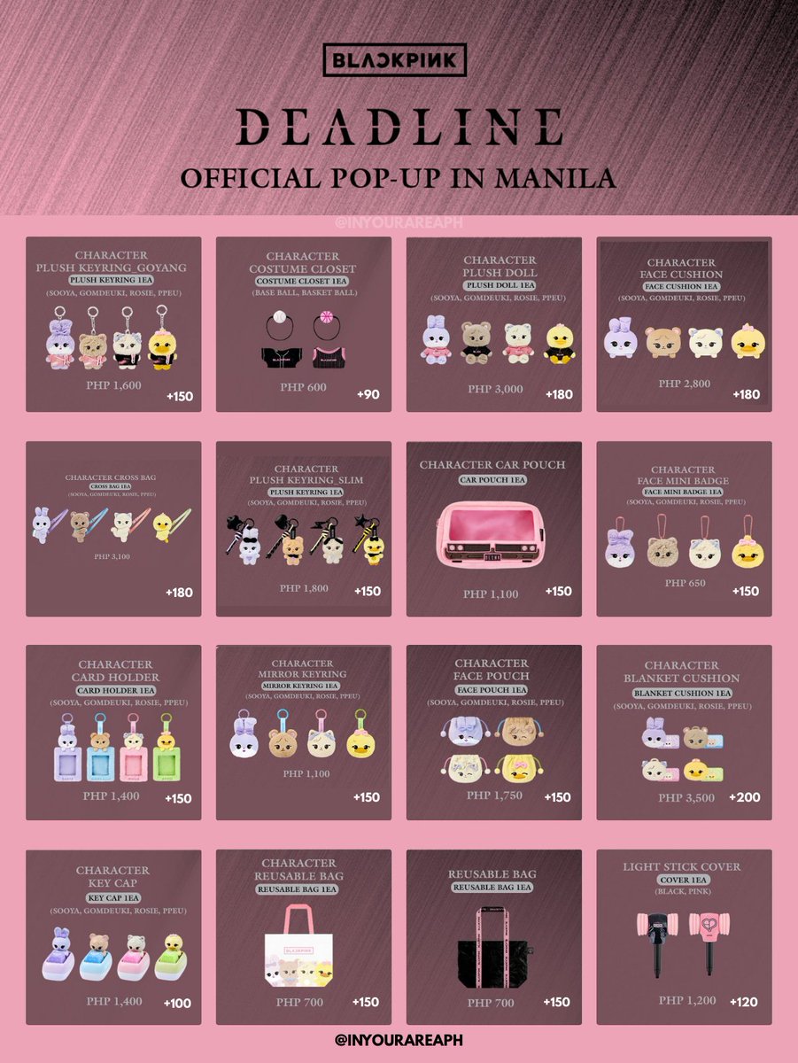 INYOURAREAPH's tweet photo. [PH GO] BLACKPINK DEADLINE OFFICIAL POP-UP IN MANILA

— ₱90-₱220 pasabuy fee per item
— will line up on 3.01 &amp; 3.08

50% payo, rembal once secured

MOP: gcash
MOD: j&amp;t express, grab/lalamove delivery

💟 DM us to order

#BLACKPINK #DEADLINE https://t.co/NopZuCrpei