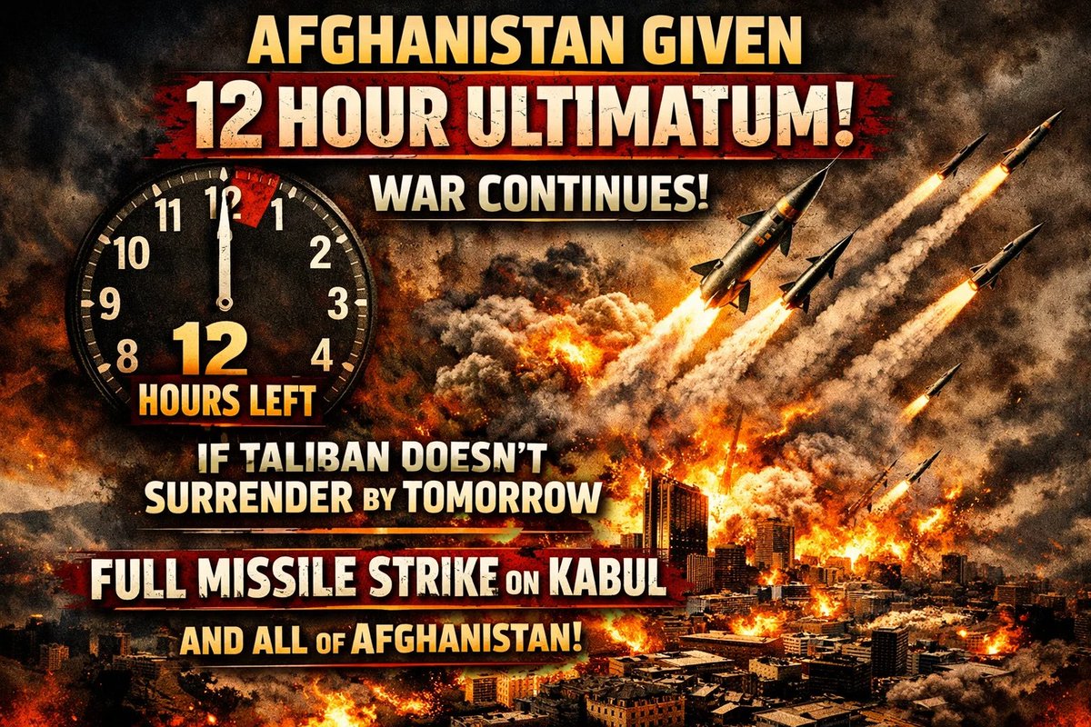 ⚔️👈افغانستان کو12گھٹے کا وقت دے دیا گیا مگر جنگ جاری یے اگر افغان طالبان کل تک باز نہ آےتو سیکیورٹی فورس کی جانب سے👈الفتح میزائلوں کی بارش کردی جاےگی کابل سمیت افغانستان پر مکمل حملہ کیا جاےگا #OperationGhazabLilHaqq #آپریشن_غضب_للحق