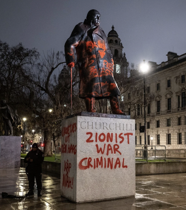 HillelNeuer's tweet image. Pro-Palestinians deface London statue of Churchill who saved Britain and the world from Hitler and the Nazis