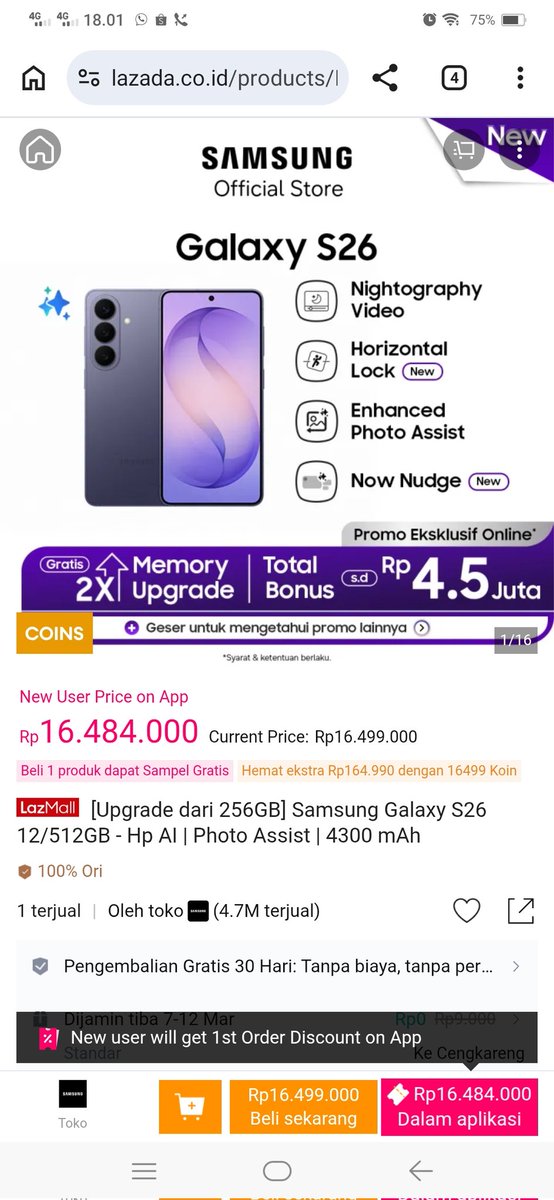 KuninganMa86838's tweet photo. ngiler liat Samsung S26 Di Lazada 🥹 apalagi pas lazada ramadan sale gini, ada limited beauty surprise box juga. waktunya upgrade!
screenshot product 📸
https://t.co/vko9jVd1hL⁠�
#SamsungS26DiLazada https://t.co/Q3SU8rfdRm