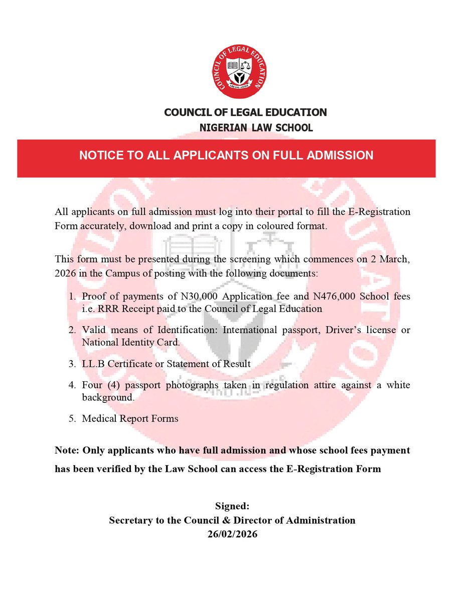 Attention to All Applicants on Full Admission