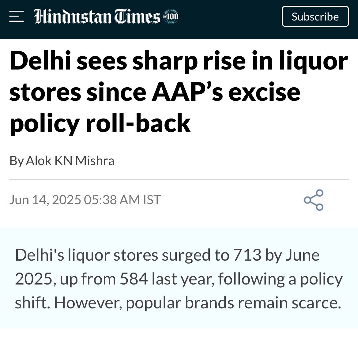 The Joke is on the People of Delhi

Number of Liquor Stores in Delhi; 

AAP Govt: 584

BJP Govt:   713
