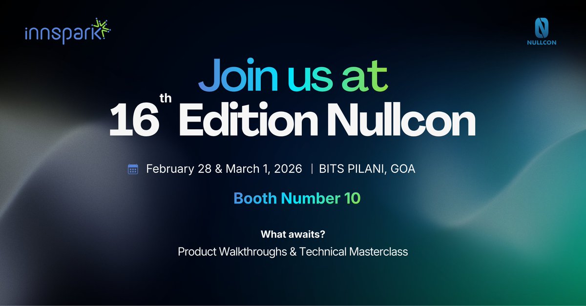 Team_InnSpark's tweet photo. Excited for the 16th Edition of Nullcon!

See how our defense-trained AI reshapes SOC workflows and attend our session on "Unauthenticated Pre-Pairing GATT Write Vulnerability in Smartwatch ecosystems," on March 1. 

#NullconGoa2026 #Innspark https://t.co/ay9QmVYZlf