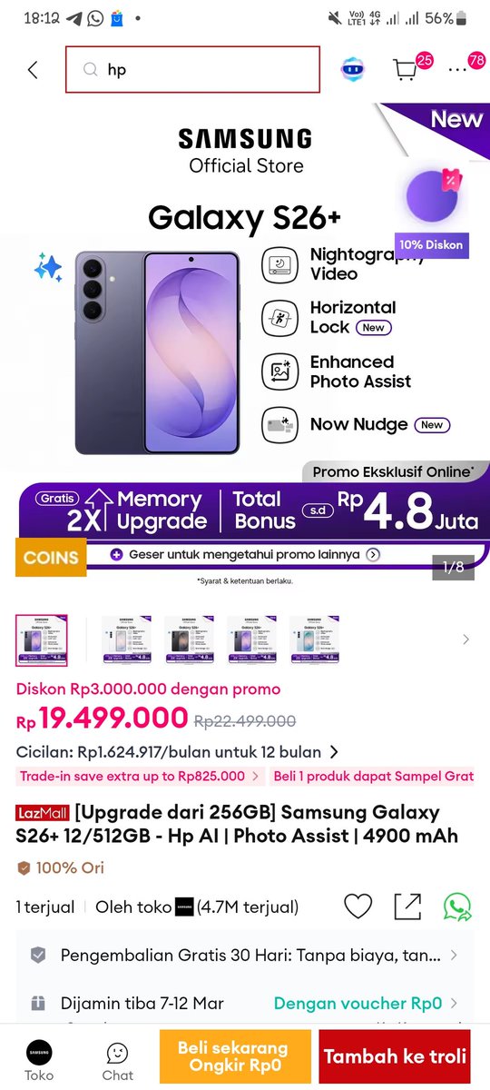 Fix ini racun banget sih 😭 Samsung S26 di Lazada udah nongol aja. Yang bikin makin susah nahan tuh lagi lazada ramadan sale, promonya lumayan banget. Auto mikir, “yaudah lah ya…”

lazada.co.id/products/I1881…