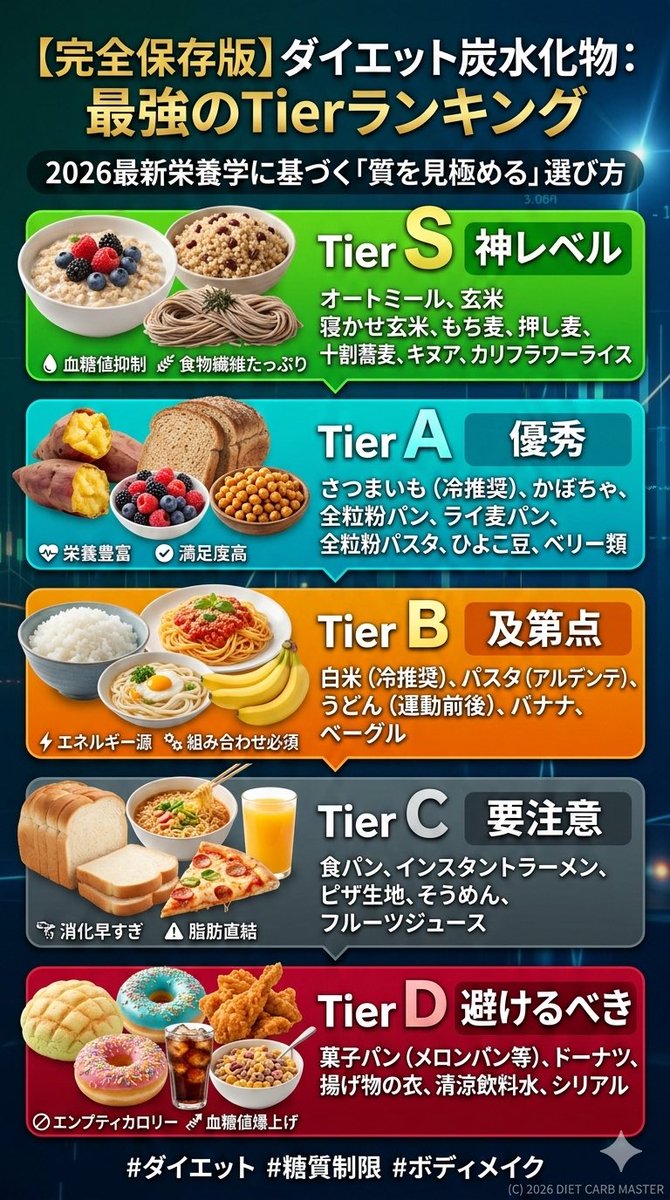 保存版】ダイエット炭水化物：最強のTierランキング 「炭水化物を抜く
