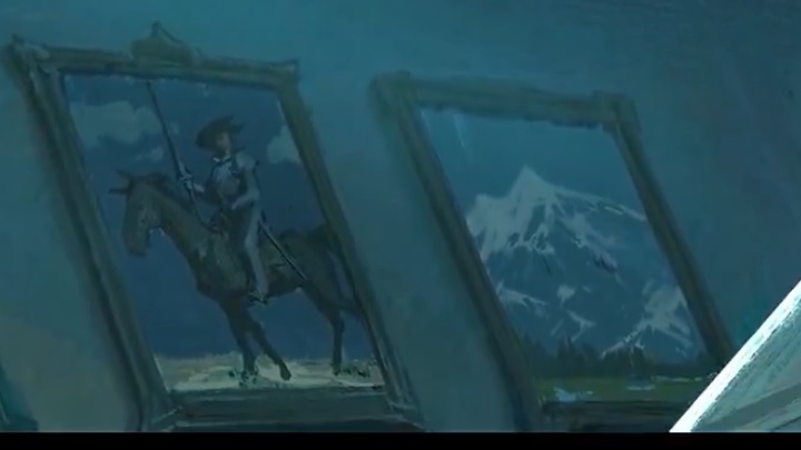 右の絵画は冒頭の冒険の参考になったものかな 真ん中の馬に乗った槍