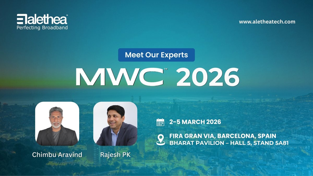 Alethea is heading to Mobile World Congress 2026 (Mar 2–5) at Fira Gran Via, #Barcelona

📍 Bharat Pavilion – Hall 5, Stand 5A81

Discover how #WiCheck enables #TR398 Issue 4 compliance and more.

Meet Rajesh PK &amp; Chimbu Aravind. Let’s connect!

🔗 aletheatech.com/alethea-commun…