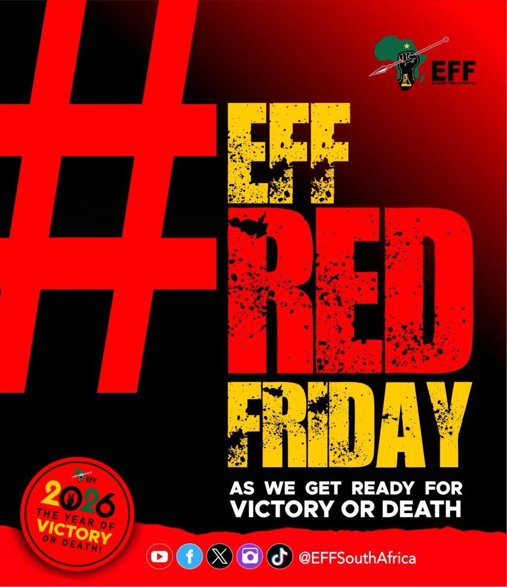 JHB_Ward102's tweet photo. It’s #EFFRedFriday Fighters, let’s paint the streets of Randburg Red and get ready for Victory Or Death! ❤️🖤💚 https://t.co/IvDu5n8Ut2