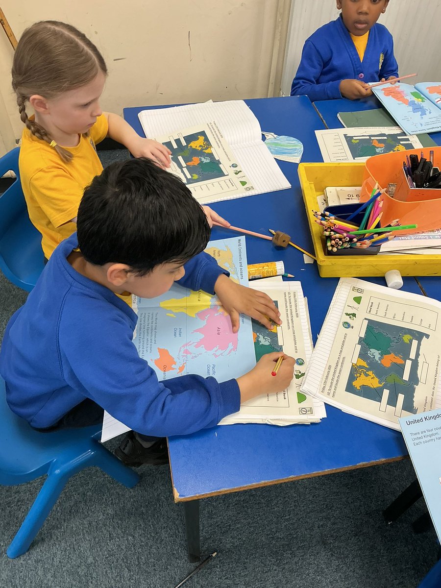 StMaryB17's tweet image. Today in #Geography #Y1 have been learning about the seven continents of the world. Here they are locating the continents on a map using an atlas for reference!