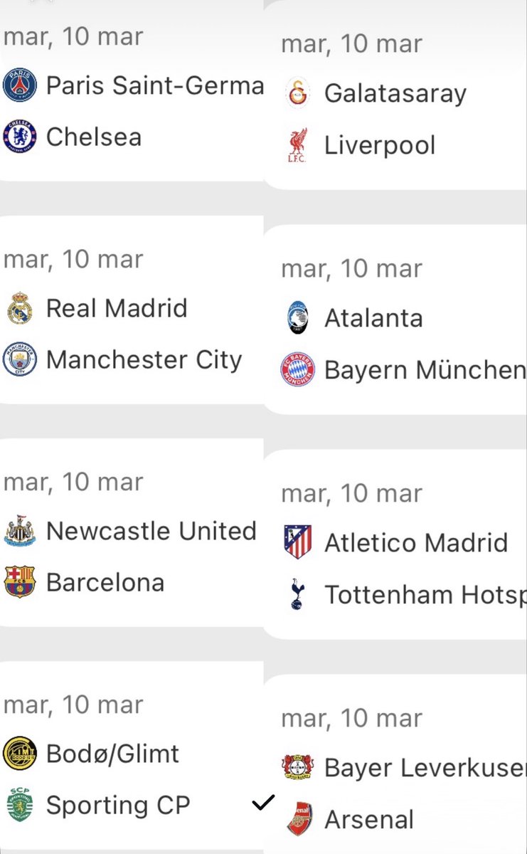 Listo los cuadrangulares para los octavos de final de la Champions League.