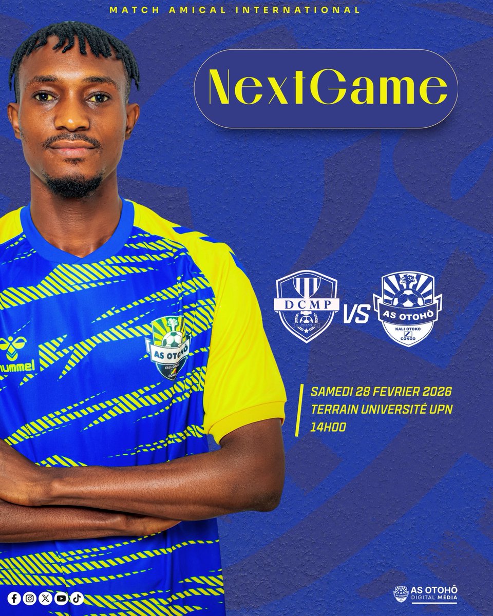 asotoho1's tweet photo. 🔜 𝗡𝗘𝗫𝗧 𝗚𝗔𝗠𝗘

Cap sur le prochain match pour nos Bleus et Jaunes

📅 Samedi 28 février
🕑 Coup d’envoi : 14h00
🆚 DC Motema Pembe
🏟️ Terrain Université UPN

#StageKinshasa #ASOtoho #Obosso #Team🔵🟡 https://t.co/pWT45Iv4Hf