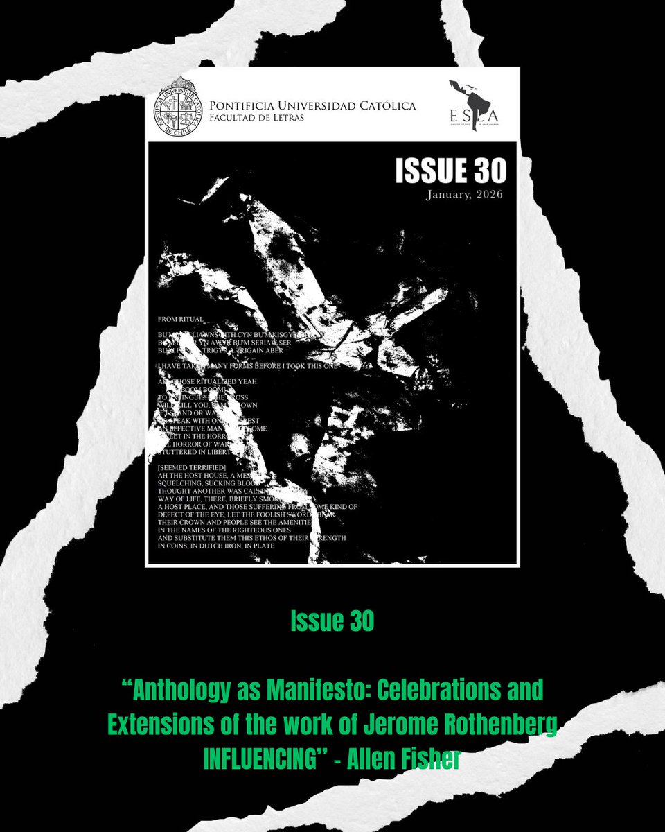 ESLA_Journal's tweet photo. Happy Friday, everyone!

We're happy to finish off this week with our first Non-Fiction work: "Anthology as Manifesto: Celebrations and Extensions of the work of Jerome Rothenberg. INFLUENCING" by Allen Fisher. https://t.co/lxttmucLcY