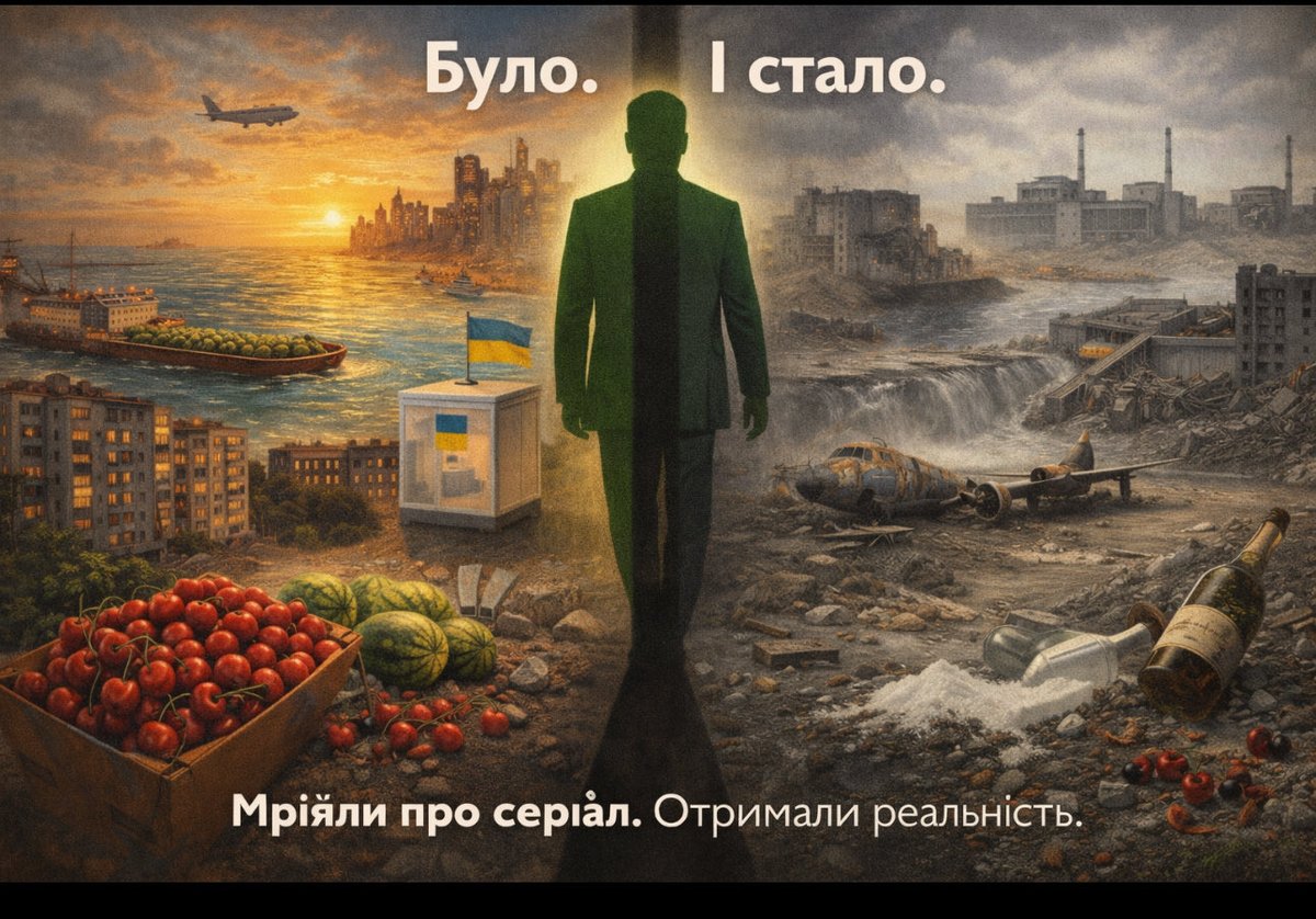 Поки зелені не прийшли у нас було і море, і Маріуполь та Азовсталь, і Мелітопольські черешні, і баржа з Херсонськими кавунами, і
Артемівське ігристе, і сіль з Соледару, і ЗАЕС, і Каховське водосховище, і авіасполучення і домівки у сотень тисяч українців, і демократія, і
вибори...