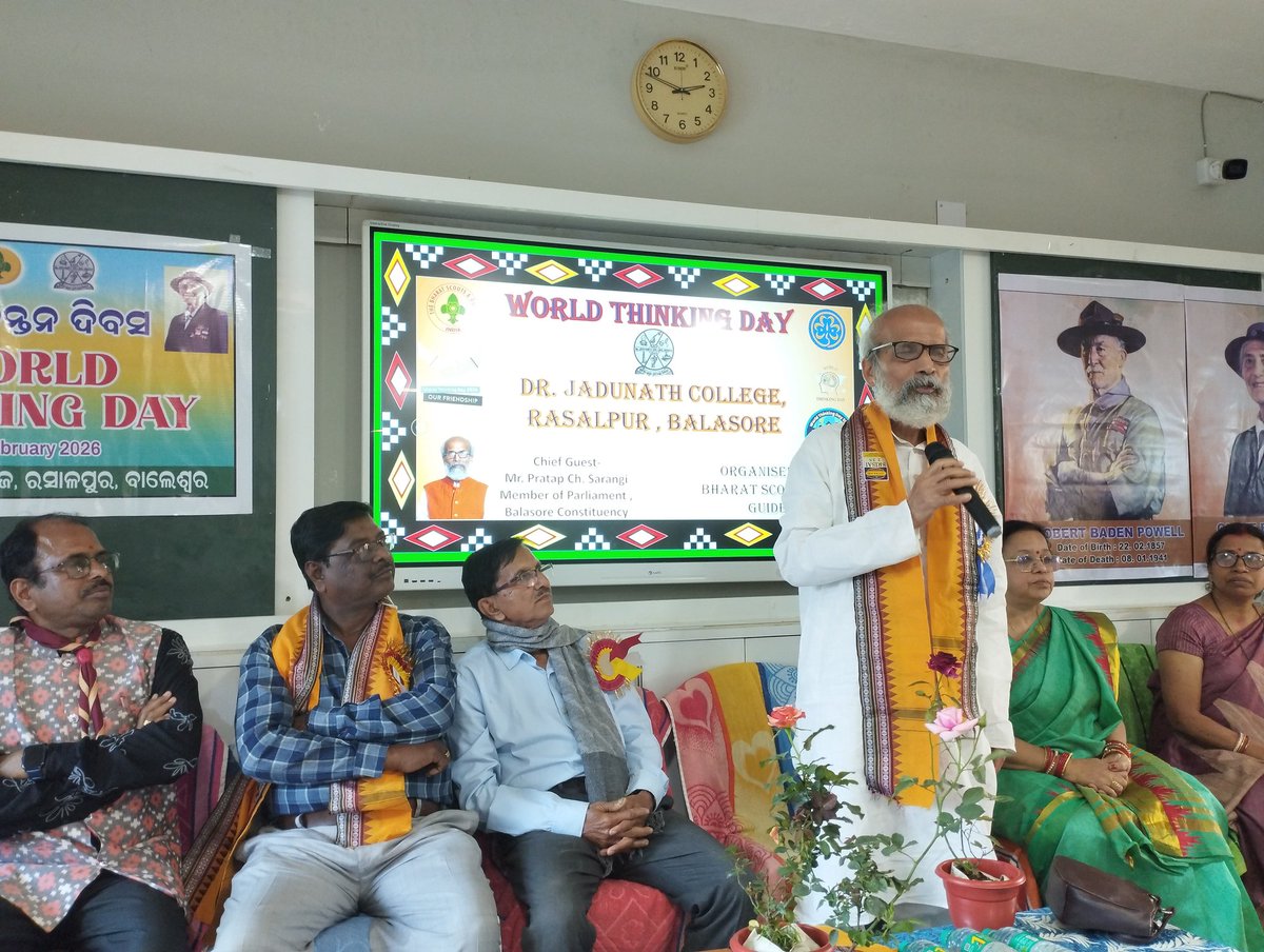 official8547's tweet photo. World Thinking Day was Observed under the banner of Bharat Scouts and Guides of Dr. J. N. College, Rasalpur, ondt:- 21/02/2026,whereas Mr. Pratap Chandra Sarangi, MP of Balasore Constituency joined as Chief Guest.

#WorldThinkingDay2026 https://t.co/hExr66EURJ