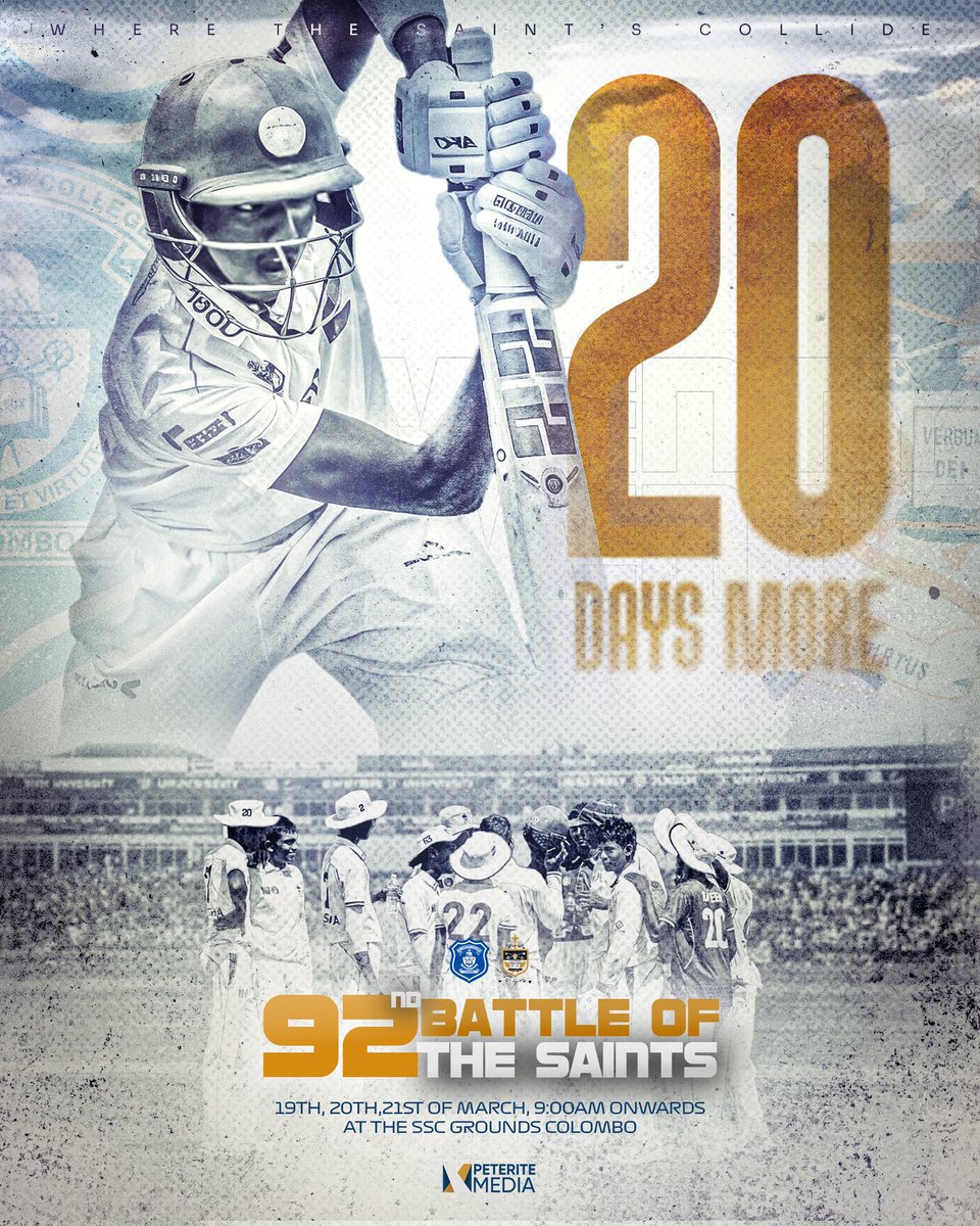 peteritemedia's tweet photo. 20 Days More.

Just 20 days stand between us and another epic chapter of the Battle of the Saints, as St. Peter’s College, Colombo, and St. Joseph’s College, Colombo prepare to reignite a rivalry written in history and sealed with pride.

#BOTS26
#peteritemedia https://t.co/s7FAArFrep