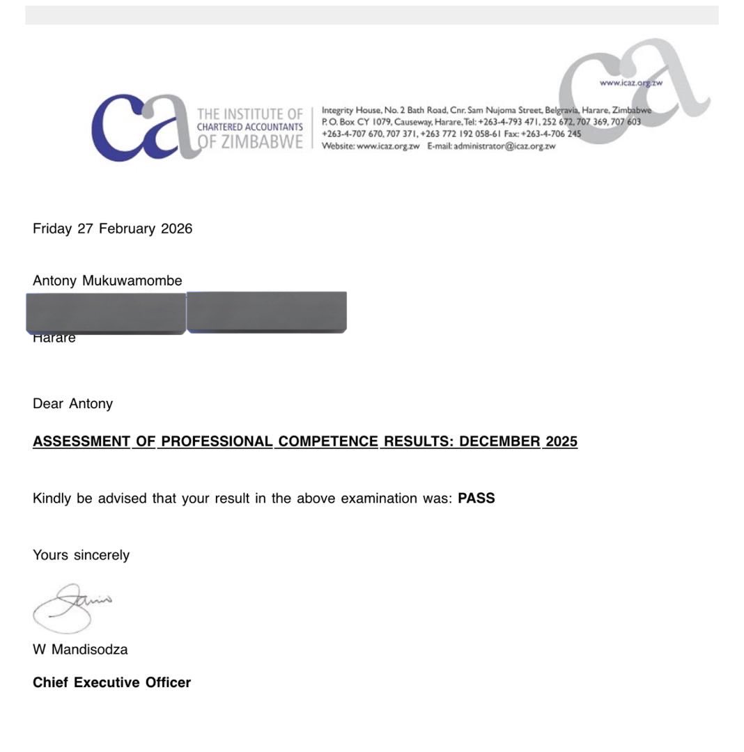 Lord l am grateful,l secured the last exam of the profession!Eligible to register as CAZ.Goodbye school 😂😂🙏