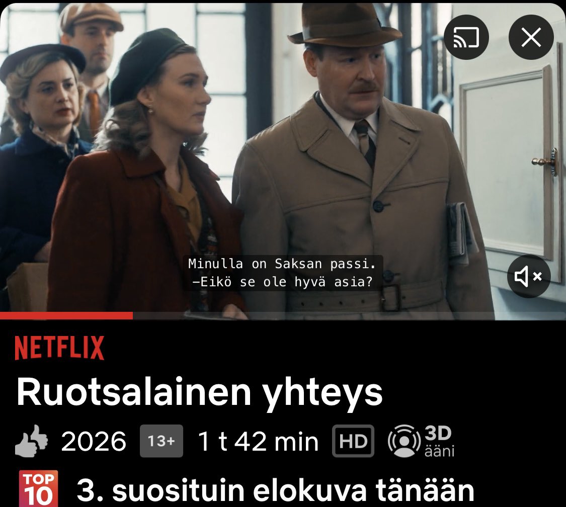Suositus historiasta pitäville - jos Ruotsin toiminta WWII aikana ja yhden rohkean virkamiehen toiminta juutalaisten pelastamiseksi kiinnostaa, niin kannattaa katsoa Netflixistä elokuva ”Ruotsalainen yhteys”. 

Tosi tapahtumiin perustuva.
Hän ei kulkenut valtavirran mukana!