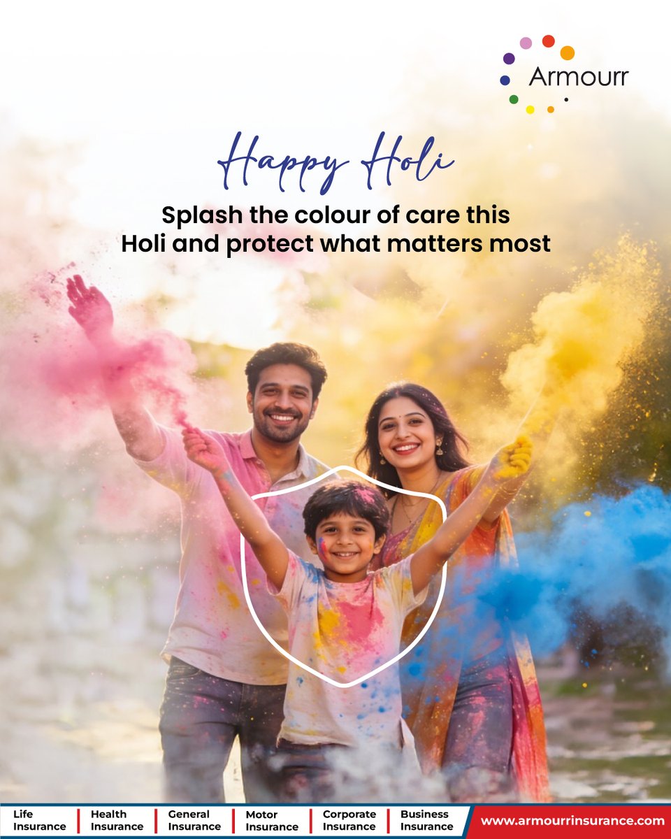 ArmourrBroking's tweet image. Celebrate the festival of colours with peace of mind.
Because true joy comes when your loved ones are secure &amp;amp; your future is protected.🌈
Wishing you and your family a joyful &amp;amp; colourful Holi 🌈
#HappyHoli #ArmourrInsurance #InsureWithConfidence #SecureFuture #ProtectWhatMatters