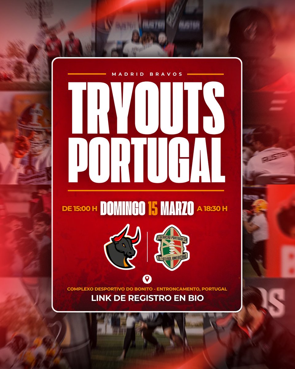 MadridBravos's tweet photo. 🇵🇹 OLÁ PORTUGAL!
Os Bravos chegam pela primeira vez a Portugal para organizar um Tryout em colaboração com a FPFA!
Dia 15 de março, em Entroncamento
Inscreve-te através do formulário
https://t.co/GfmrRRTJB6
#Tryout #Portugal #FPFA #entroncamento https://t.co/SELIXEUgZW
