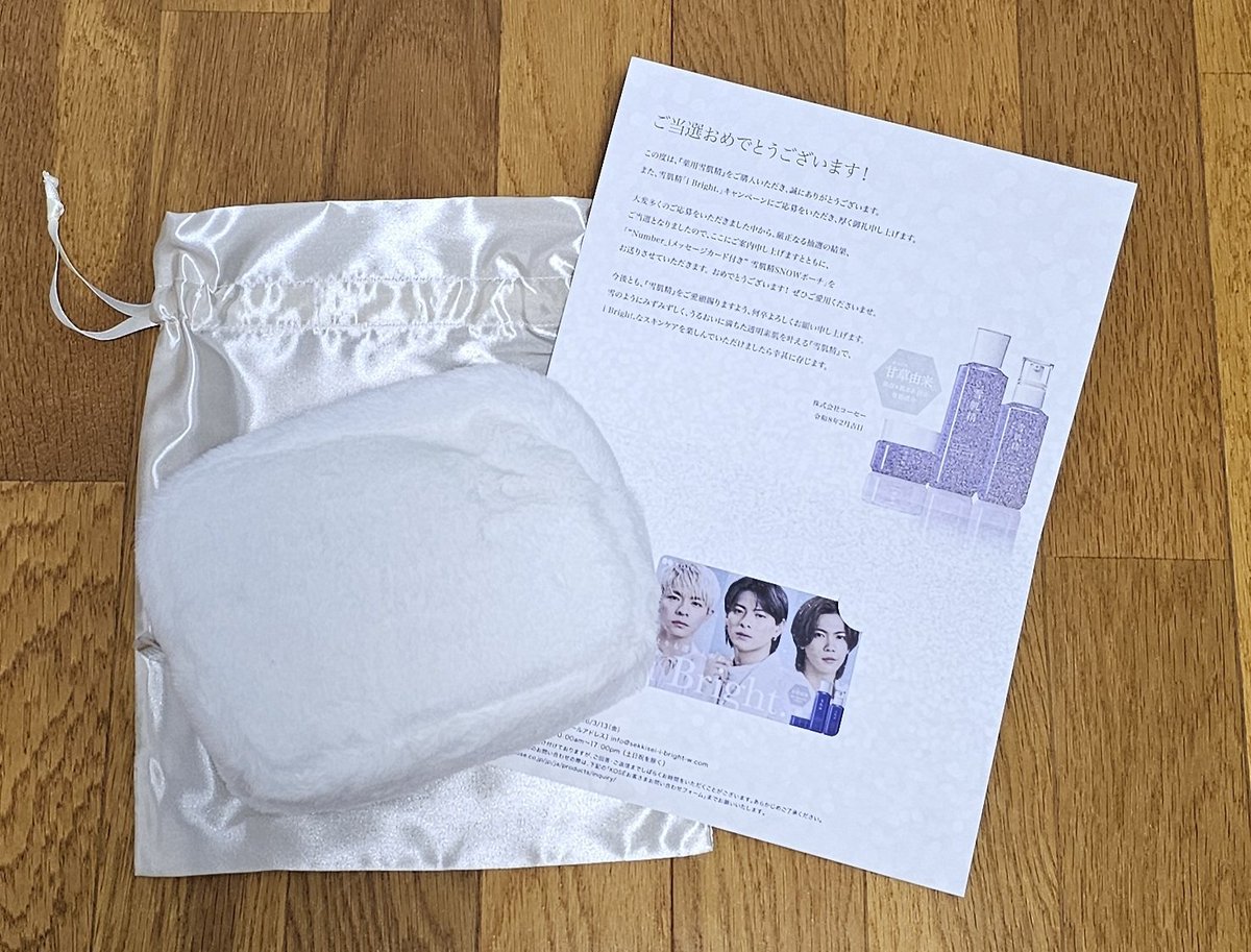 Number_i プラスチックカード付き 雪肌精 ポーチ ホワイト　巾着付き Number_i プラスチックカード付き 雪肌精 ポーチ ホワイト 巾着付き