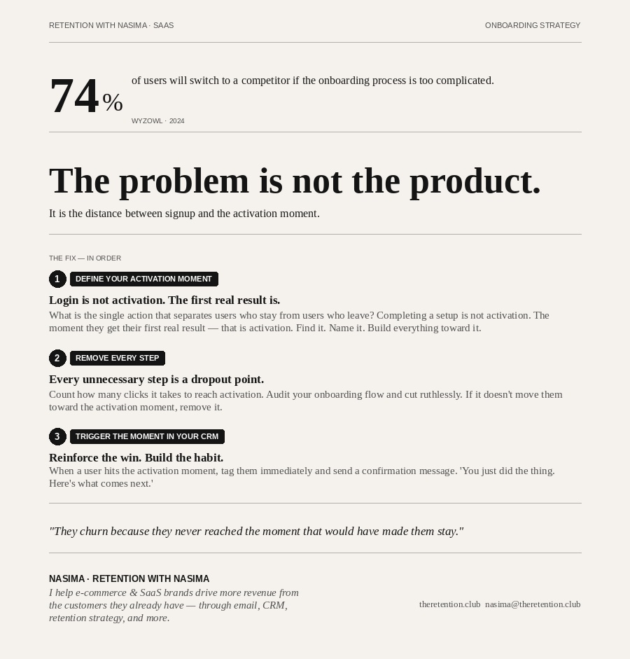 tigertopaz3942's tweet image. Your onboarding experience isn't broken because the product is bad.

It's broken because users never reach the moment that makes them stay.

Fix your activation rate, fix your churn rate.

Here's how. 👇

#BuildInPublic #CustomerRetention #ActivationRate