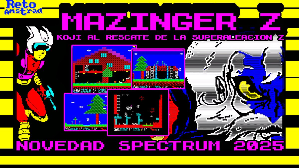 VideodromeOfici's tweet photo. "MAZINGER Z: ¡ KOJI AL RESCATE DE LA SUPERALEACIÓN !" NOVEDAD SPECTRUM 2025 https://t.co/XSzXJr7YZj #MAZINGERZ #KOJIKABUTO #NOVEDADES2025 #cleanbytes #escenaSpectrum #videodrome #retoamstrad #buoh #pechosfuera https://t.co/Q1SXSuk2VE