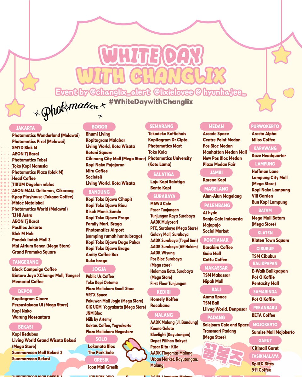 ❤︎ 𝐖𝐡𝐢𝐭𝐞 𝐃𝐚𝐲 𝐰𝐢𝐭𝐡 𝐂𝐡𝐚𝐧𝐠𝐥𝐢𝐱 ꫂ❁

Let's spread love and snap your beautiful moments on White Day with ChangLix Photoframe ✨️

Event by <a href="/changlix_alert/">Changlix Pepero K!SS 💋</a> <a href="/lixielovee/">WangJa</a> <a href="/hyunhajee_/">Ree • HJ bday & SKZ anniv GA 📌</a> 

🗓 : 1 - 30 March 2026
📍: Photomatics

#WhiteDayWithChanglix