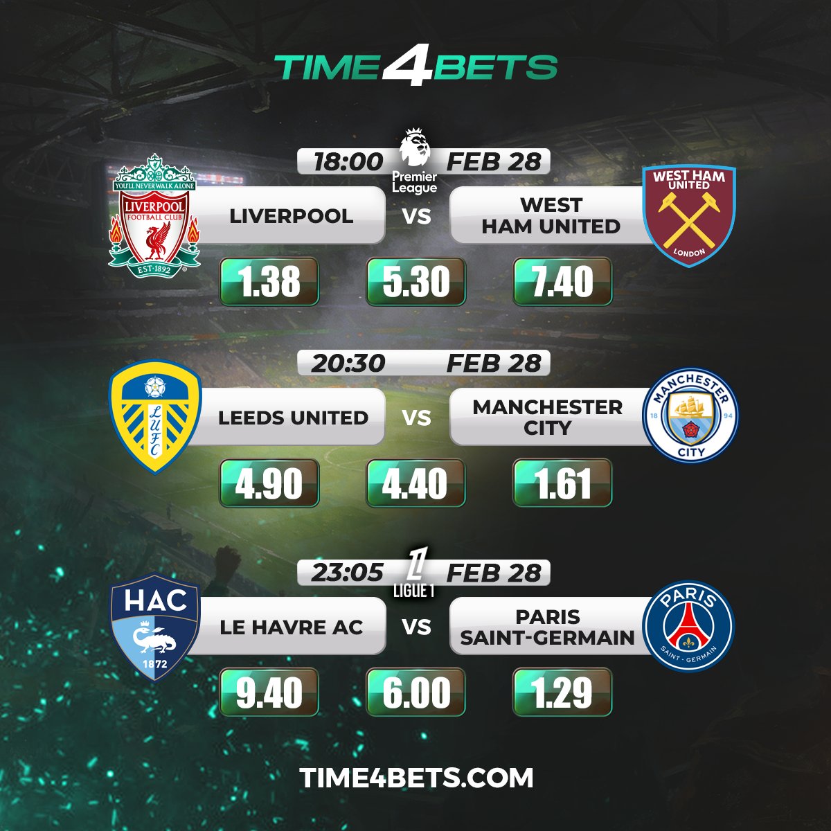 أكشن بمستويات عالية ⚠️

⚽️يشتعل الدوري الإنجليزي الممتاز (EPL) مع مواجهة ليفربول vs وست هام وليدز يونايتد vs مانشستر سيتي في مباريات مشوّقة.🏴󠁧󠁢󠁥󠁮󠁧󠁿

#كرة_القدم #مراهنات_الكرة #توقعات_المباريات #نصائح_الرهان #فوتبول #رهانات_آمنة #أهداف_اليوم 

🌐Website: time4bets.com