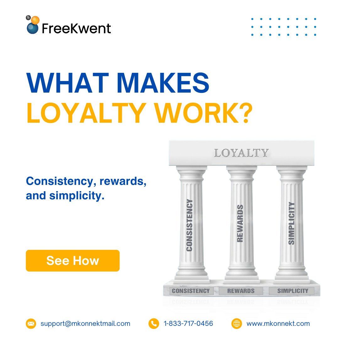 What makes loyalty work?

Consistency.
Rewards.
Simplicity.
Build it right, and customers return naturally.
🌐 mkonnekt.com

#CustomerLoyalty #RetentionStrategy #FreeKwent