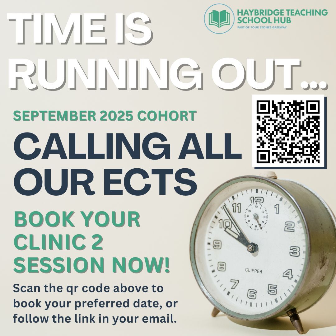 HaybridgeTSH's tweet image. All September 2025 #ECTs! 
Please book your clinic 2 session as soon as possible, to secure your preferred date before spaces run out! Scan the QR code or follow this link now: eu1.hubs.ly/H0s962y0

#sandwell #dudley #teaching #teachers
@4StonesGateway