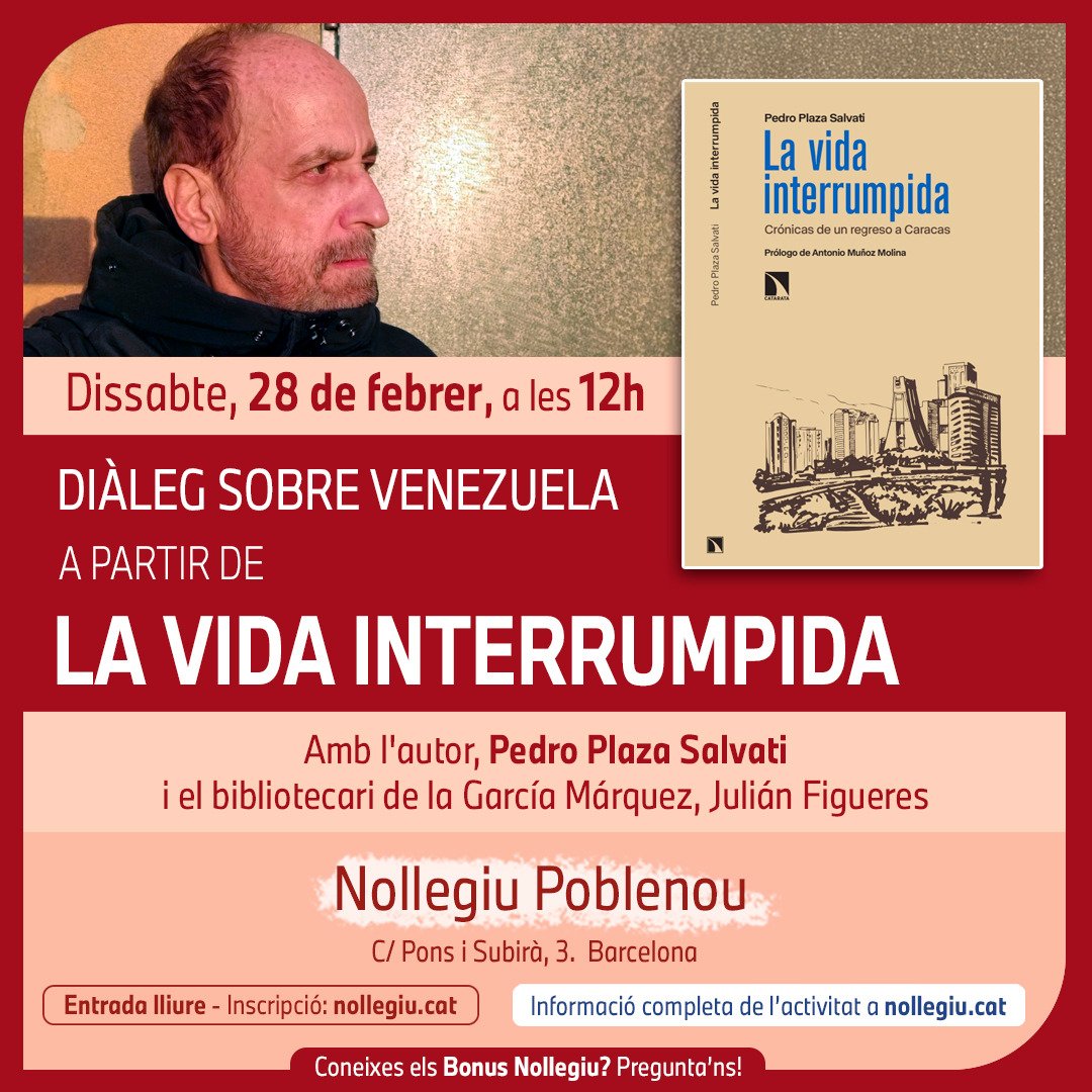 Qué ilusión estar mañana en <a href="/Nollegiu/">Nollegiu</a> de Poblenou para conversar con Julián Figueres de la Biblioteca Gabriel García Márquez sobre La vida interrumpida.