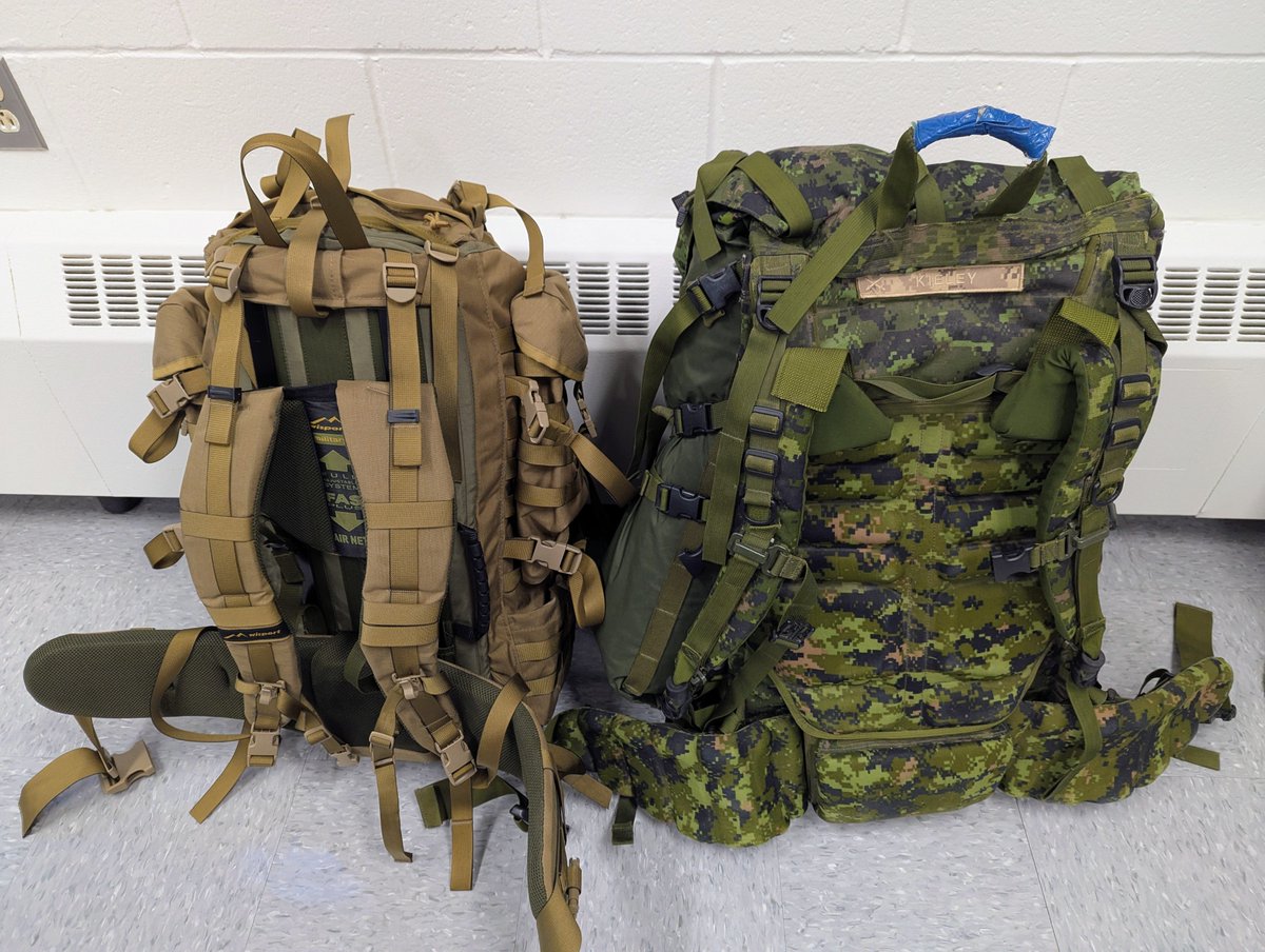 MarcKieley's tweet photo. The procurement team at DND just sent us the first of 10,000 new interim rucksacks for the training system. BMQ C32 went on their very first march with them today. 

85L with a good range of height adjustment. Smaller than my XL CTS ruck but a great option for most courses! https://t.co/XrcSsy51TD