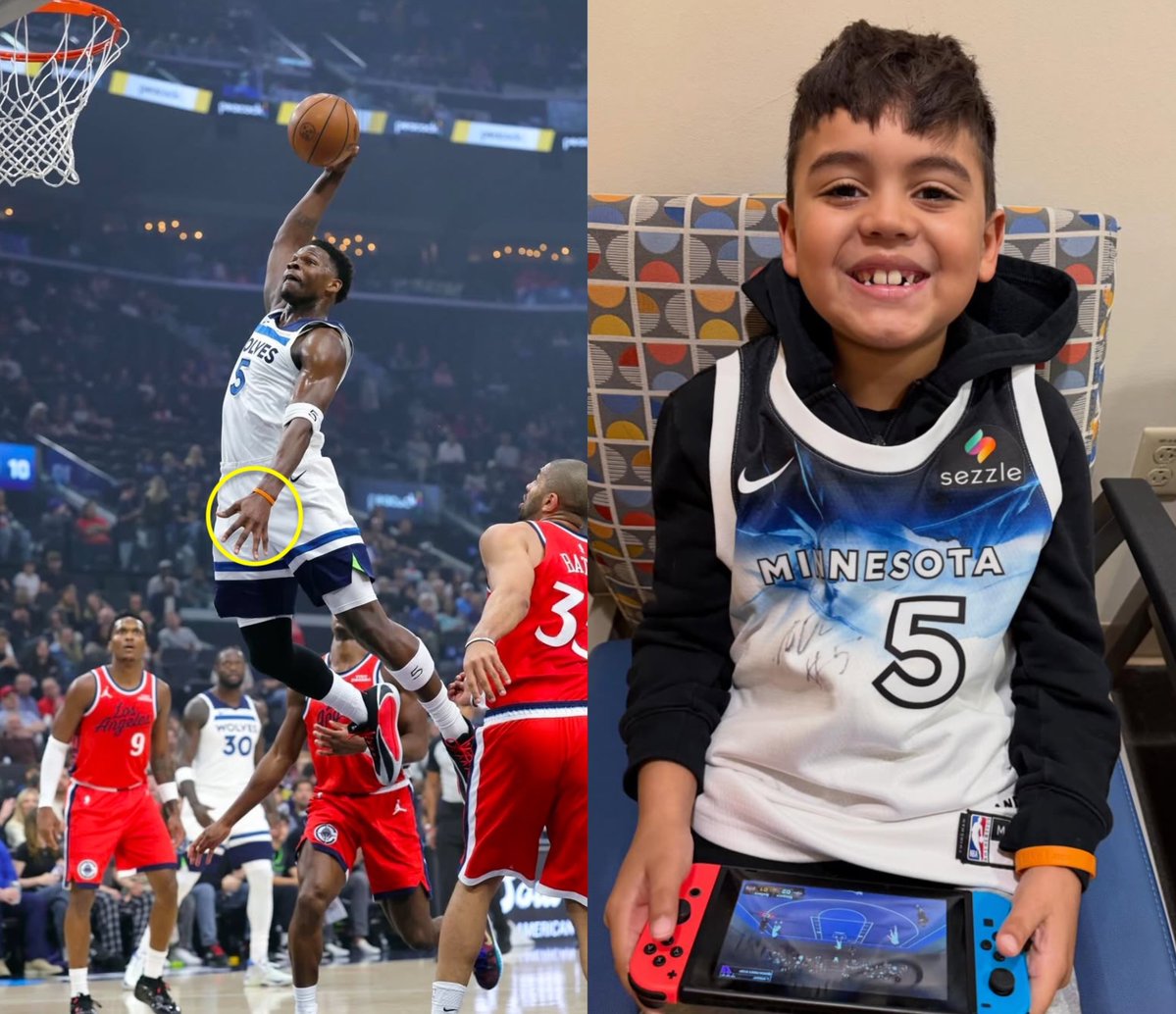 Il fatto che uno dei migliori giocatori di basket al mondo, Anthony Edwards, indossi da 101 partite un braccialetto arancione che gli ha regalato un bambino di nome Luca, il fatto che se ne porti in panchina sempre 4/5 di scorta perchè è già successo che si rompesse dopo un fallo