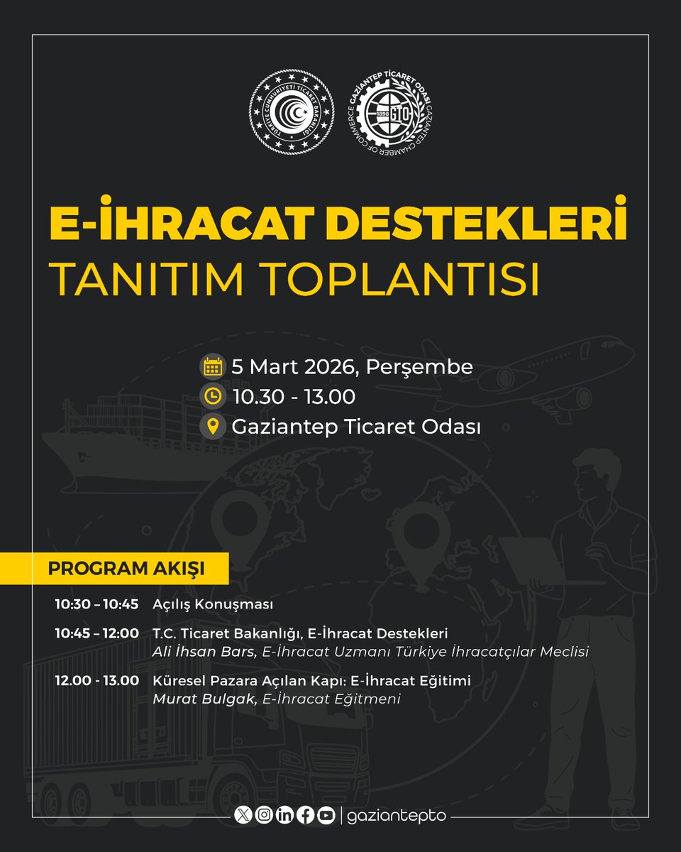 🔴Dijitalleşen Dünyada İhracatın Yeni Rotası: E-İhracat

▪️Ticaret Bakanlığı tarafından uygulanan ve Odamızca hayata geçirilmesi planlanan E-İhracat Projesi'ni, başvuru süreçlerini ve e-ihracat desteklerini tüm detaylarıyla bu toplantıda konuşuyoruz.

▪️Üyelerimizin dijital