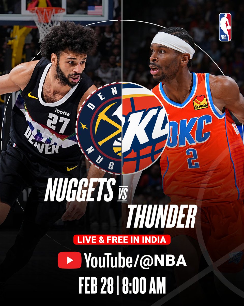 NBAIndia's tweet image. 🃏 Nuggets vs. Thunder is LIVE &amp;amp; FREE in India on YouTube tomorrow at 8:00 AM!⚡

Set your reminders and join the stream! 🔔🔗

youtube.com/watch?v=gHyZpk…

#YouTubeLIVE