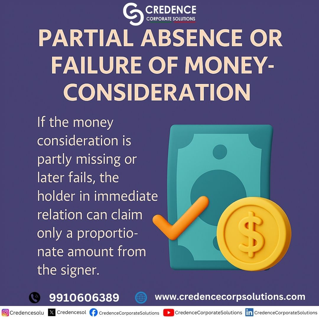 CredenceSol's tweet image. Where money consideration partly fails, liability is limited to the amount actually received. #Consideration #NegotiableInstruments #PartialFailure #LegalClarity
