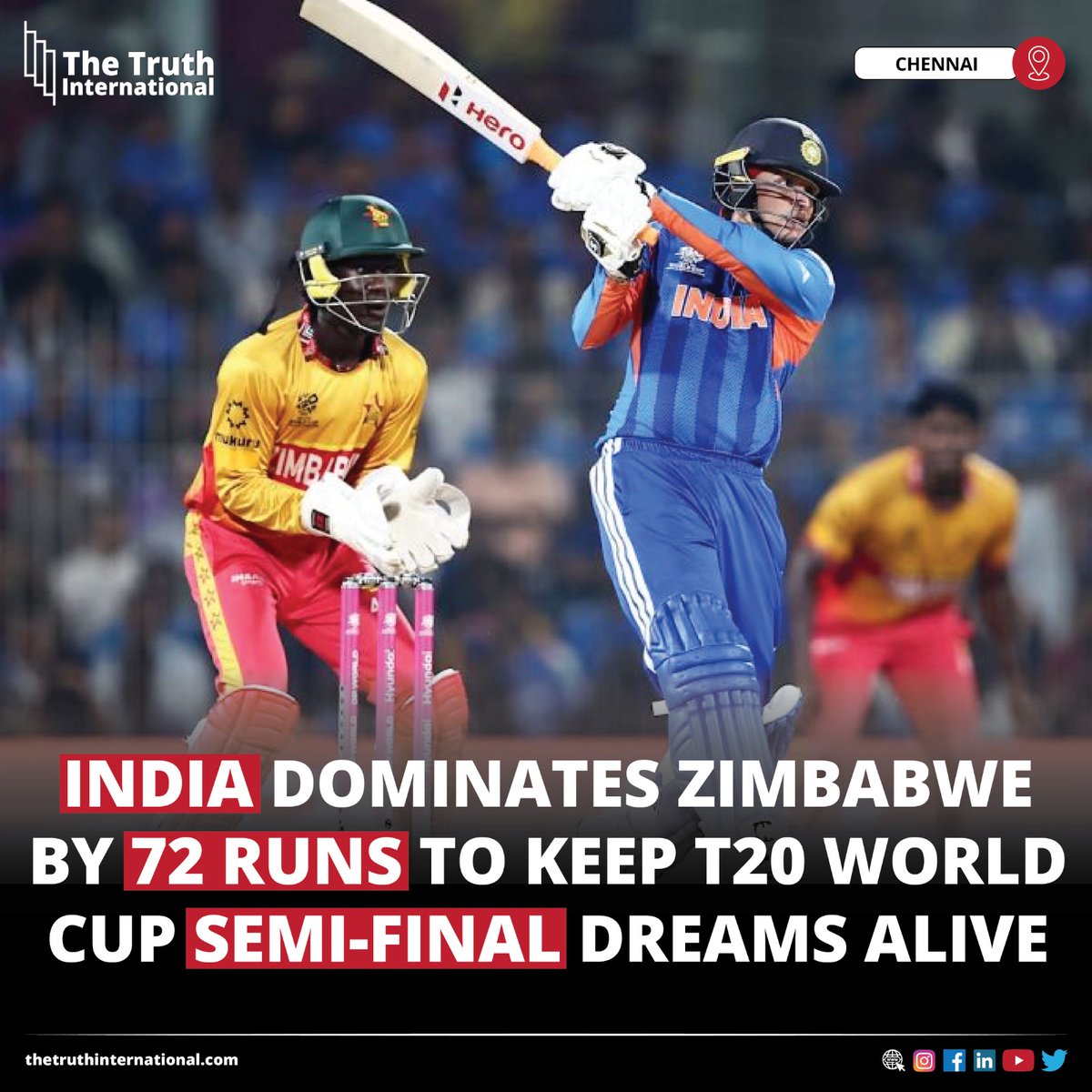 ttimagazine's tweet image. India Dominates Zimbabwe by 72 Runs to Keep T20 World Cup Semi-Final Dreams Alive

READ MORE: thetruthinternational.com/india-dominate…

#India #Dominates #Zimbabwe #72Runs #T20WorldCup #SemiFinal #Dreams #Alive #Chennai #TTI