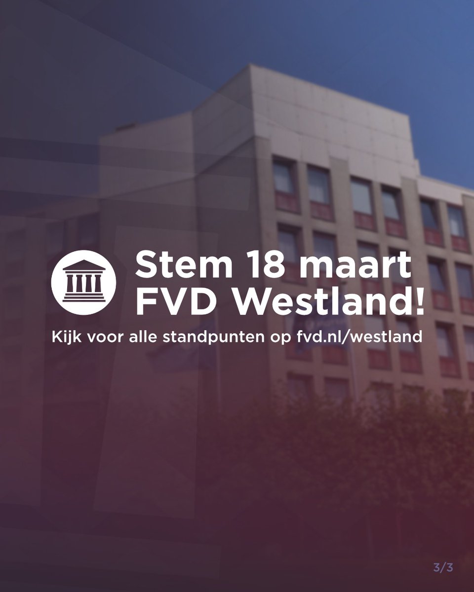 FVD vindt dat de gemeente grenzen moet stellen. Wij verzetten ons tegen gedwongen opvang, spreiding, voorrang voor statushouders, en sluiten alle AZC’s en opvanglocaties.

Een nieuwe kans voor het Westland.
Stem 18 maart FVD Westland!

#FVD #Westland #GR2026