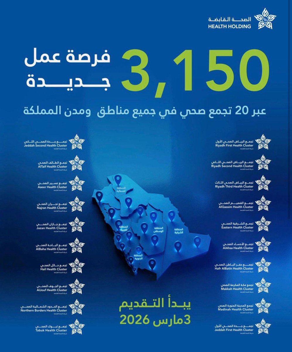 l0_oj's tweet photo. ✨ رابط التقديم على وظائف الصحة القابضة

3150 وظيفة بجميع مناطق المملكة

https://t.co/oz3M2SLGeL https://t.co/knf1Jcf6x1
