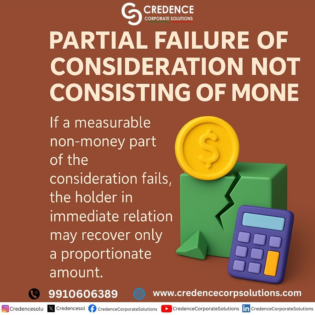 CredenceSol's tweet image. When consideration not in money partly fails, liability subsists only to the extent performed. #Consideration #NegotiableInstruments #PartialFailure #LegalClarity