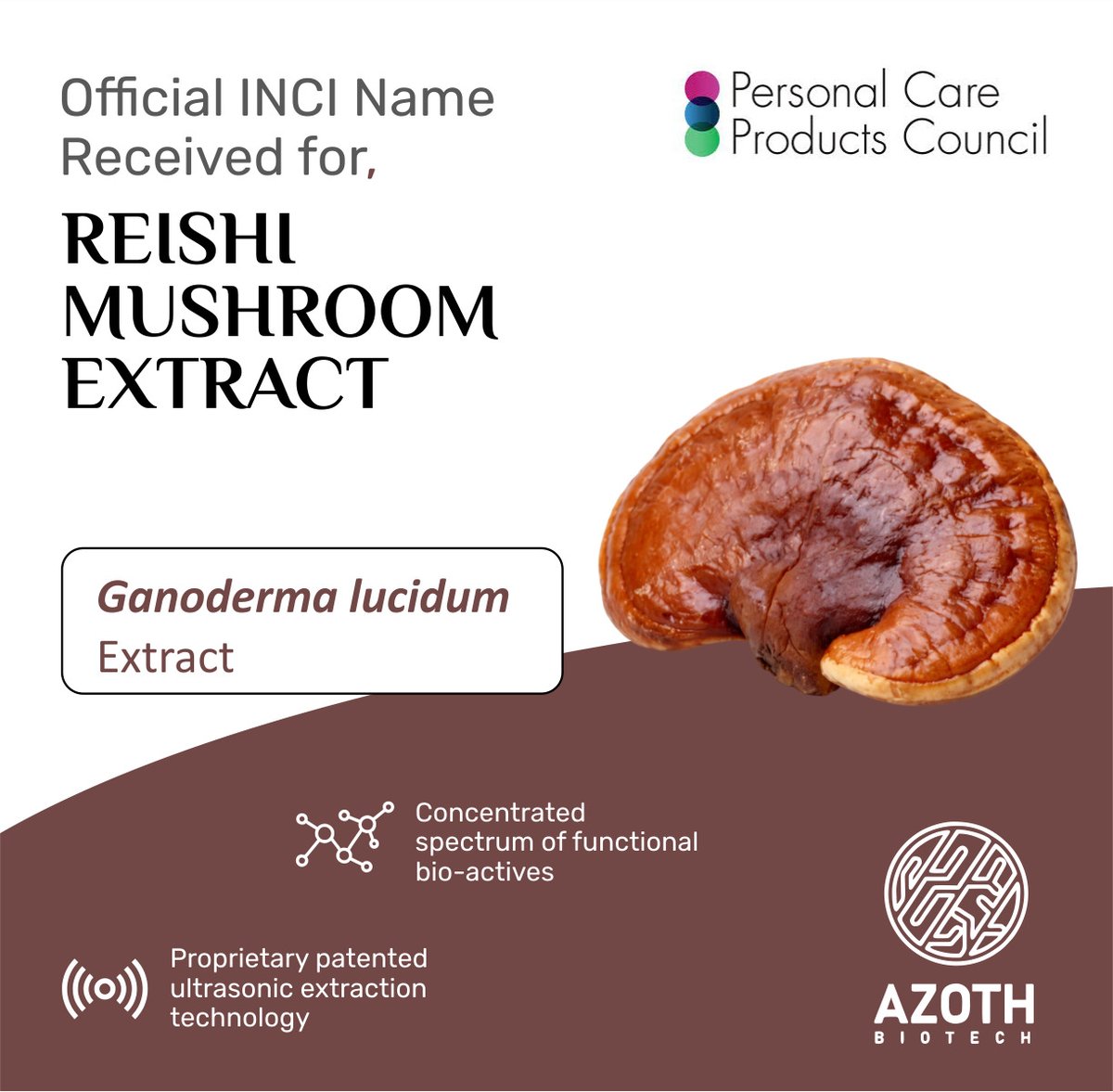 azoth_biotech's tweet photo. We’re excited to announce that our Reishi Mushroom Extract has received its official INCI name: Ganoderma Lucidum Extract - marking an important step toward standardized global use in advanced skincare formulations.

Learn more: https://t.co/0bSbtchEfM

#AzothBiotech #INCI https://t.co/WBaDoFYPVl