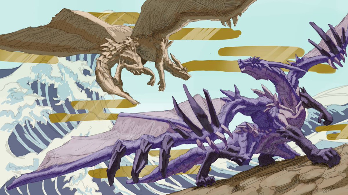 波 #dragon #illustration #ドラゴン #イラスト