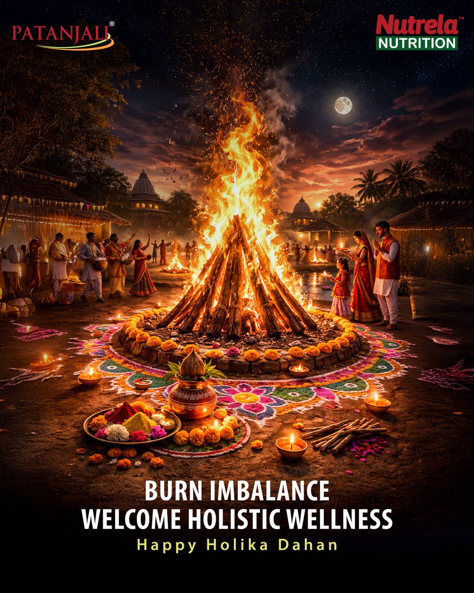 NutrelaN's tweet image. This Holika Dahan, let the sacred fire do more than just symbolize tradition. Let it be the moment you Burn Imbalance—the fatigue, the poor habits, and the nutritional gaps. Happy Holika Dahan!

#HolikaDahan #NutrelaNutrition #Patanjali #HolisticWellness #SehatKeSaareRang